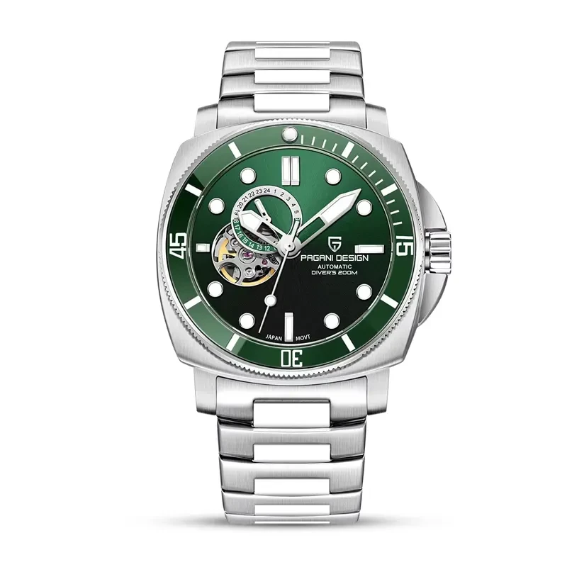 Pagani Design PD-1736 Automatic Open Heart Green Dial Men's Watch