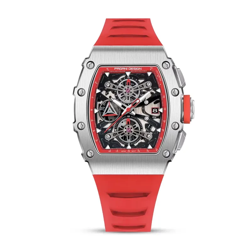 Pagani Design Red Silicone Strap Black Dial Men's Watch | PD-YS011