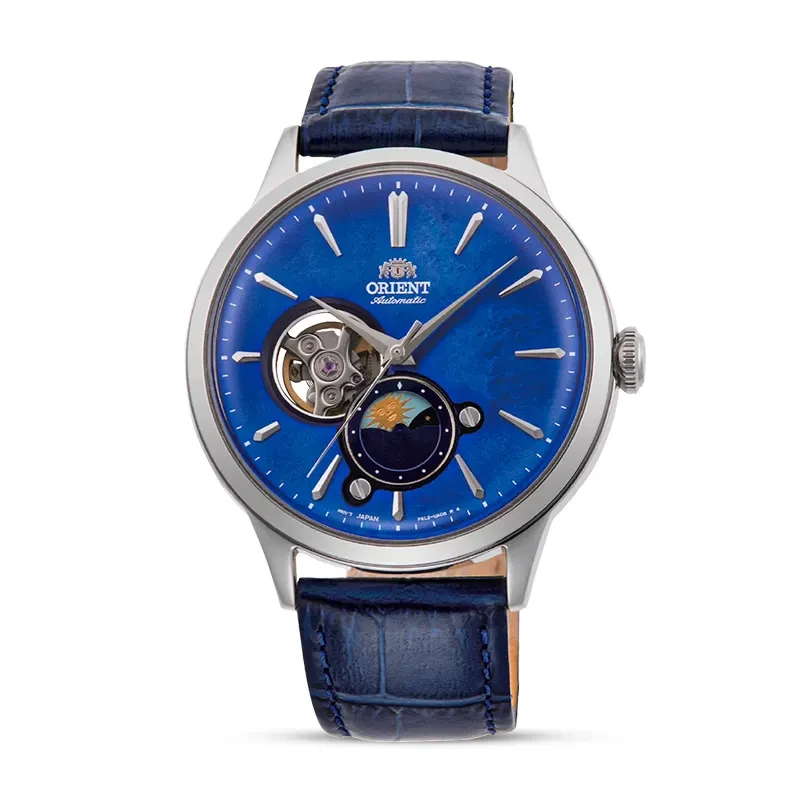Orient Sun and Moon Open Heart Blue Dial Men's Watch | RA-AS0103A
